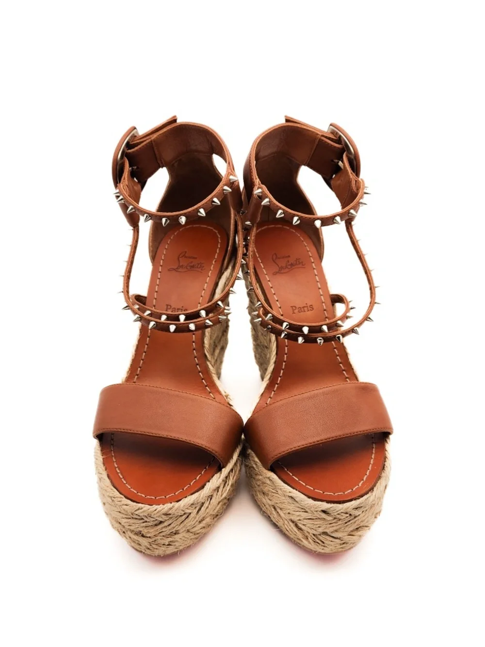 Christian Louboutin Spike Brown Leather Buckle Espadrille Platform Sandals EU 36 - Picture 4 of 8